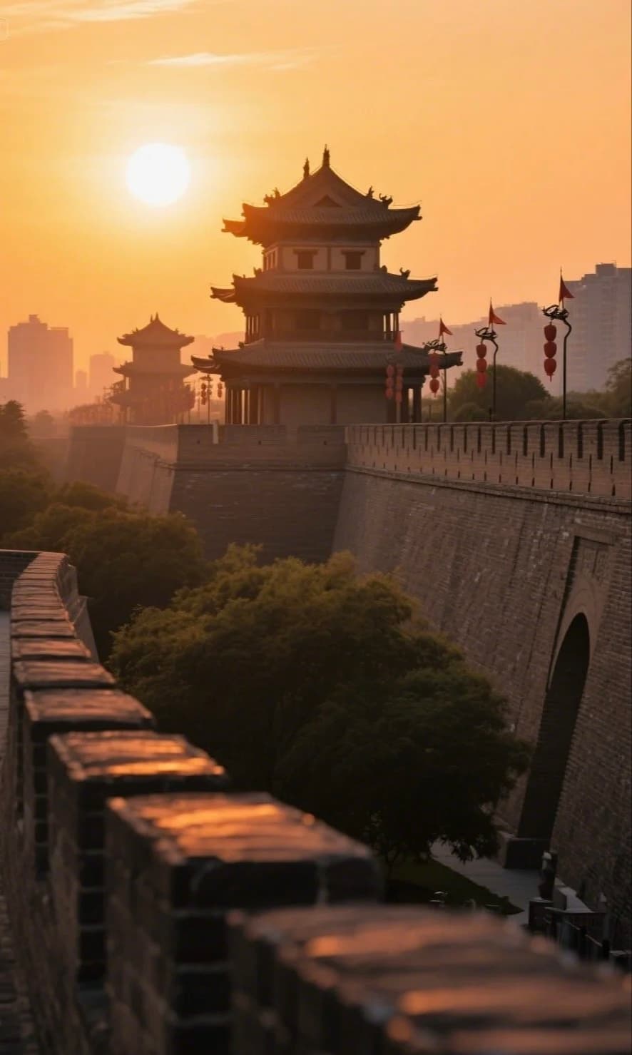 Xi'an ancient city wall with traditional Ming Dynasty fortification