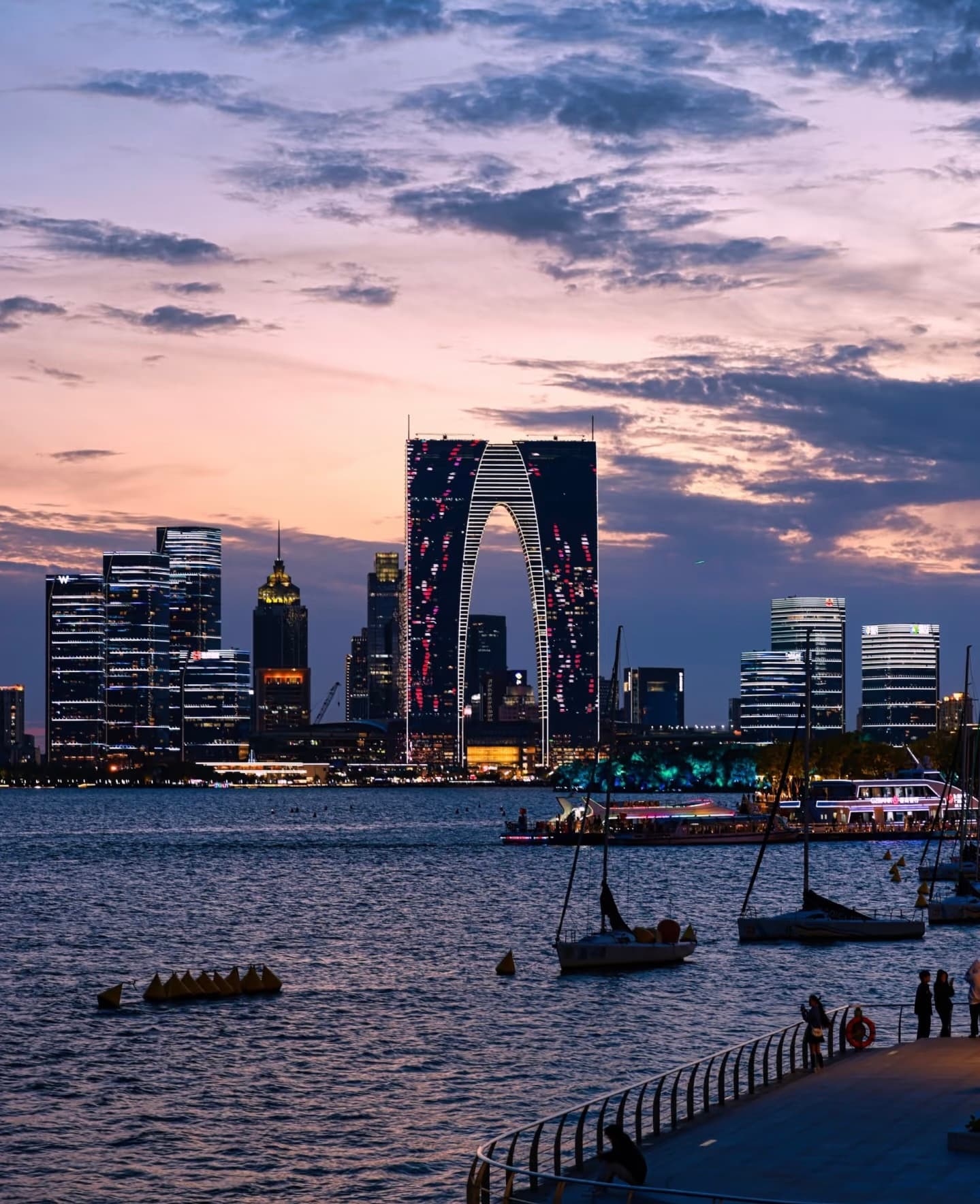Modern skyline and Jinji Lake